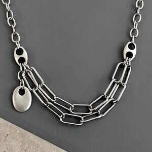 NEW silver necklace, steel NON TARNISH CHAIN, plated mariner oval, casual